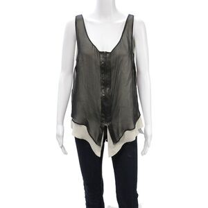 Kaelen Women Silk V-Neck Sleeveless Tunic Black Size M